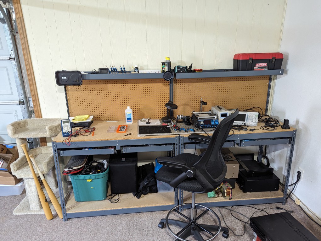 A workbench in a residential garage